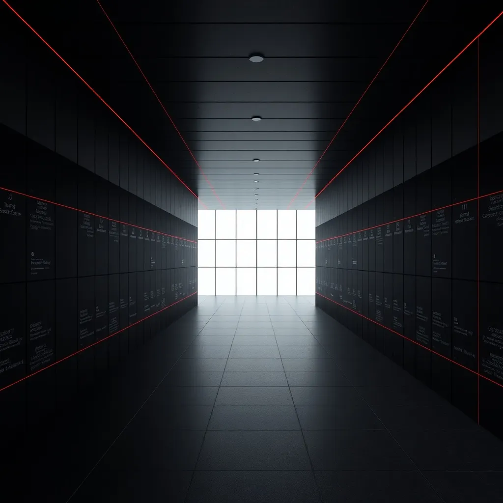A minimalist architectural visualization of a digital worksp