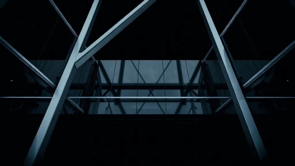 Abstract geometric structure of silver lines and dark glass